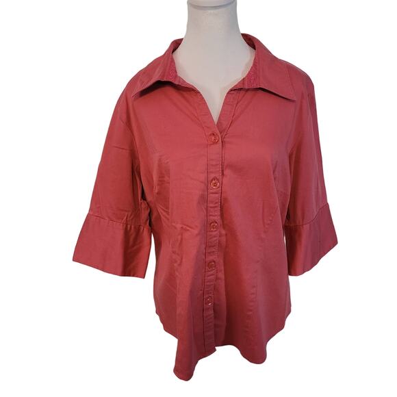 Lane Bryant Size 18/20W 3/4 Sleeve Button Up Front Dart Pink Collared Top Career - Picture 1 of 8
